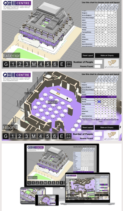 vFloorplan 3D v5 shown on QEII Centre and multiple devices